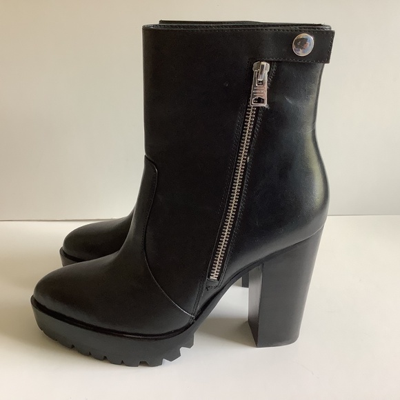 ALLSAINTS Ana Block Heel Leather Zipper Ankle Bootie, NWOT Size EU 39/US 8 - Picture 3 of 12